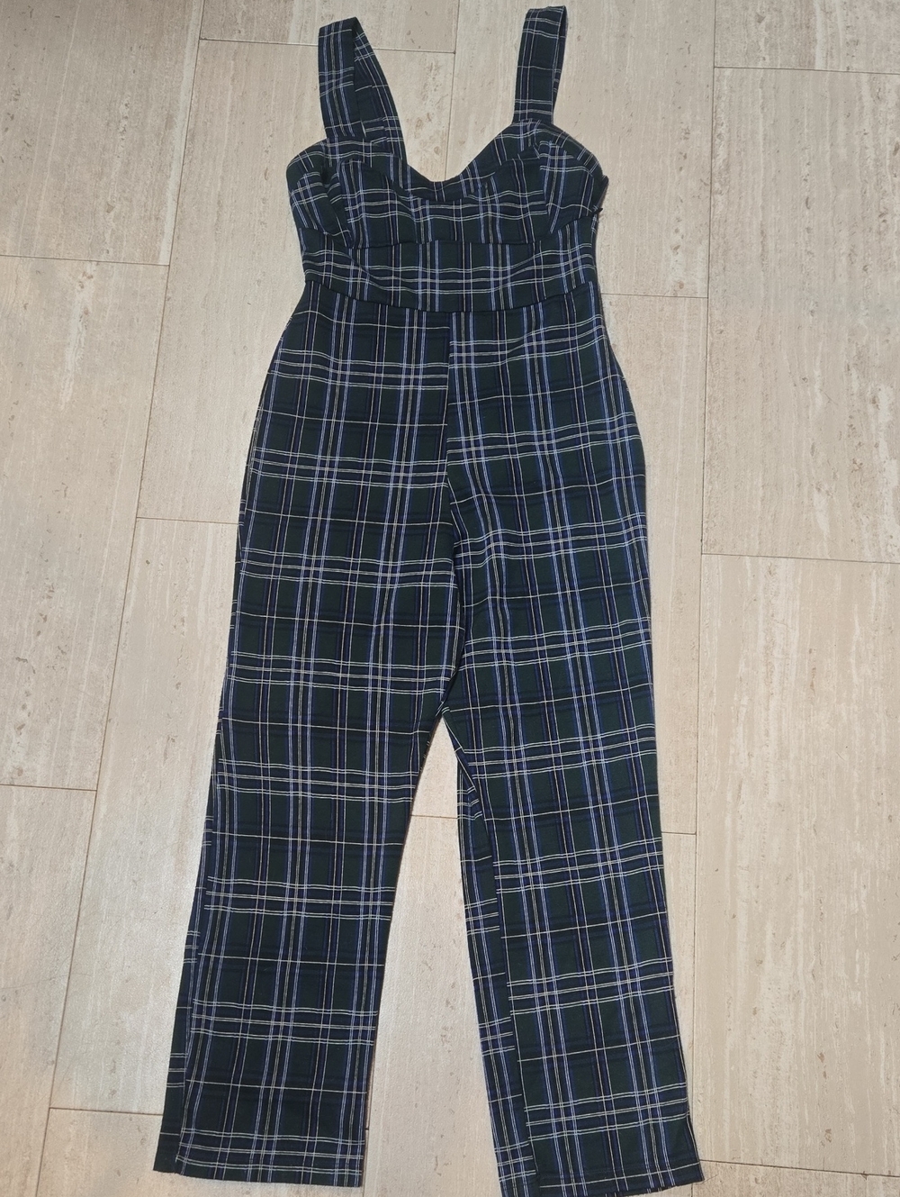 Urban Outfitters Dark Green/Navy/Black Plaid Jumpsuit